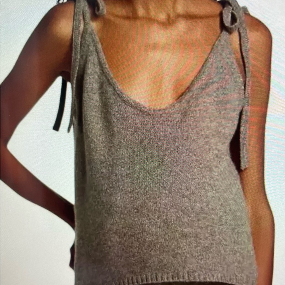 Knit Tie-Shoulder Camisole Tank Top — Gray
